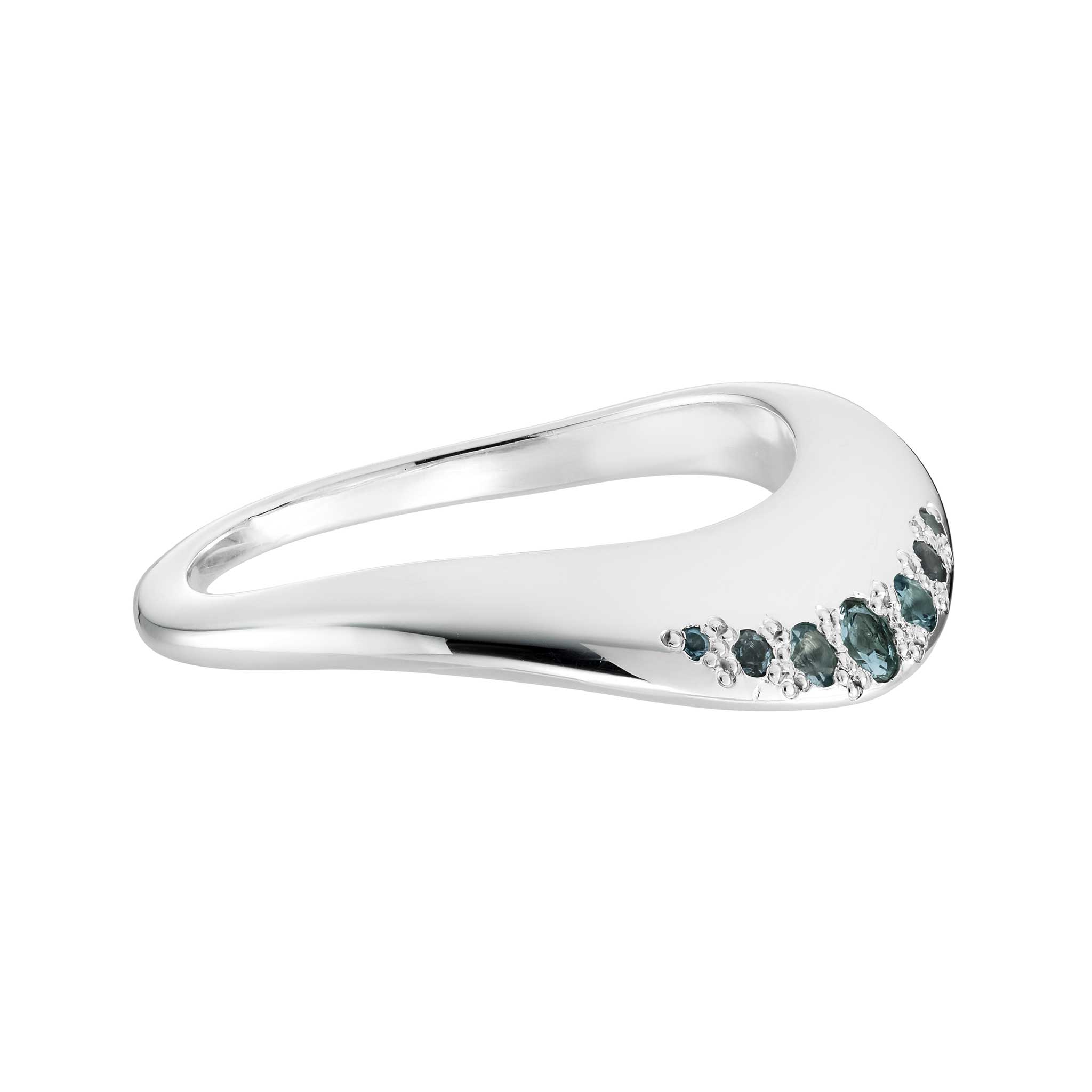 Silver and Brilliant-Cut Aquamarine Wave Ring